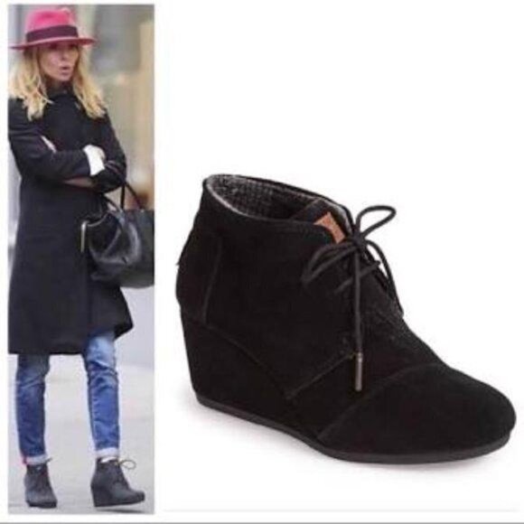 TOMS | Desert Wedge Suede Bootie in Black - Picture 1 of 10